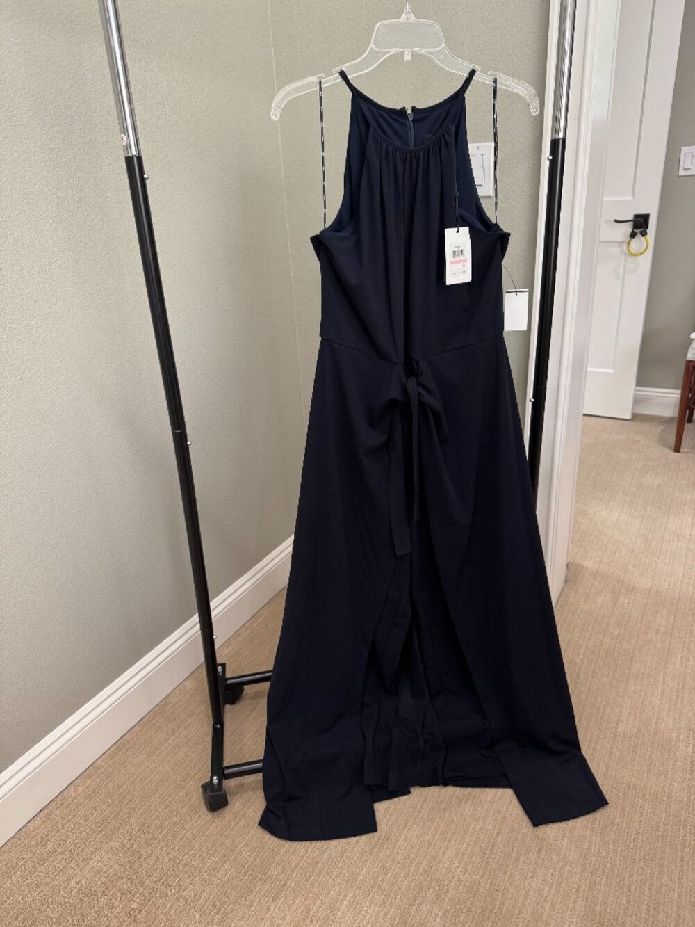 DKNY Navy Tie Waist Maxi Dress